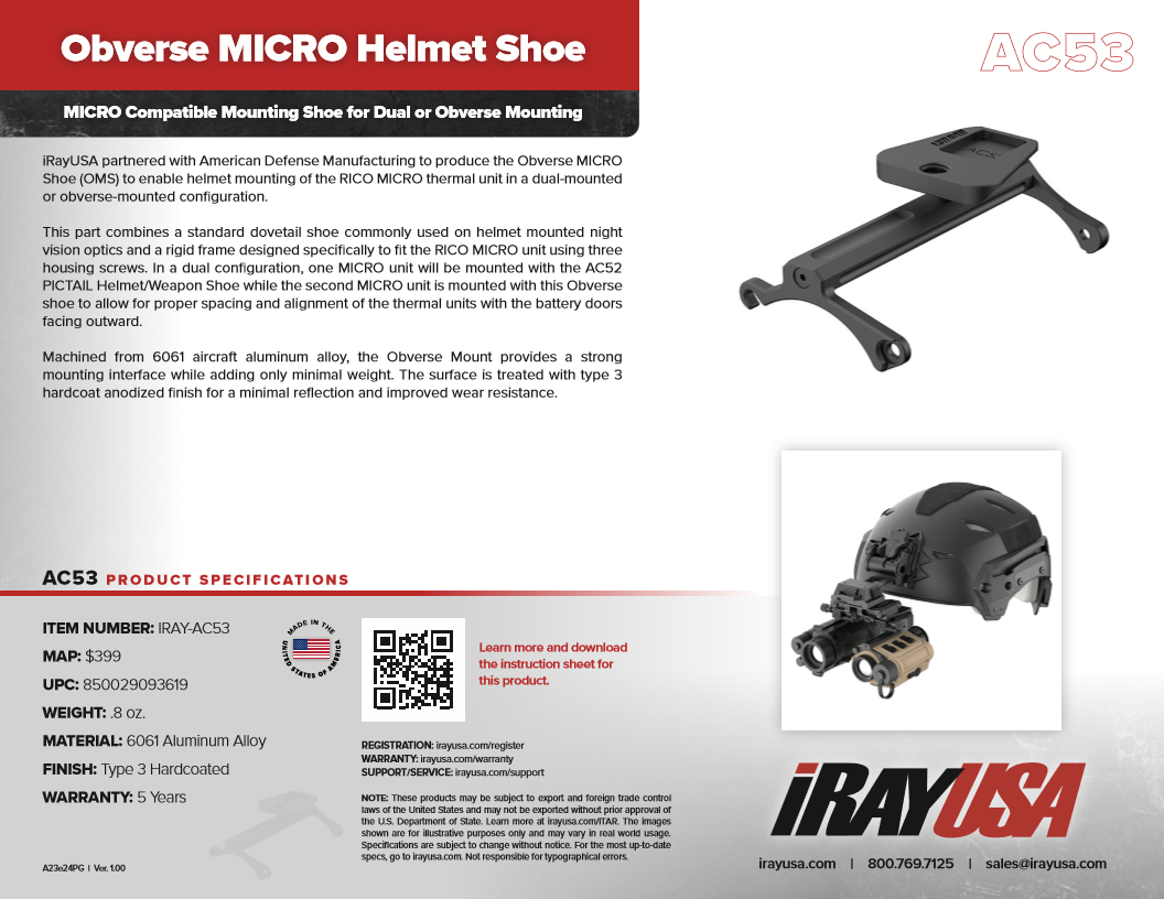 iRayUSA RICO MICRO Compatible Mounting Shoe for Dual or Obverse Mounting
